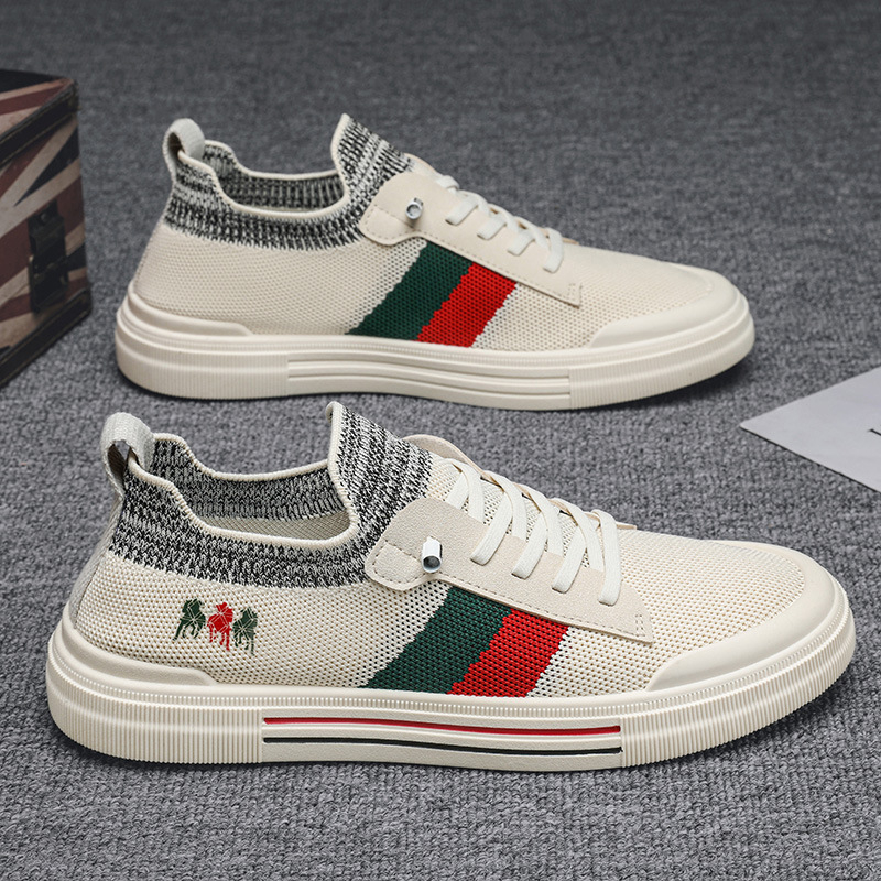 Pánske plátené loafers s priedušným sieťovým vrchnkom, okrúhlym nosom, gumová podrážka, nízky vrch, pružná gumička