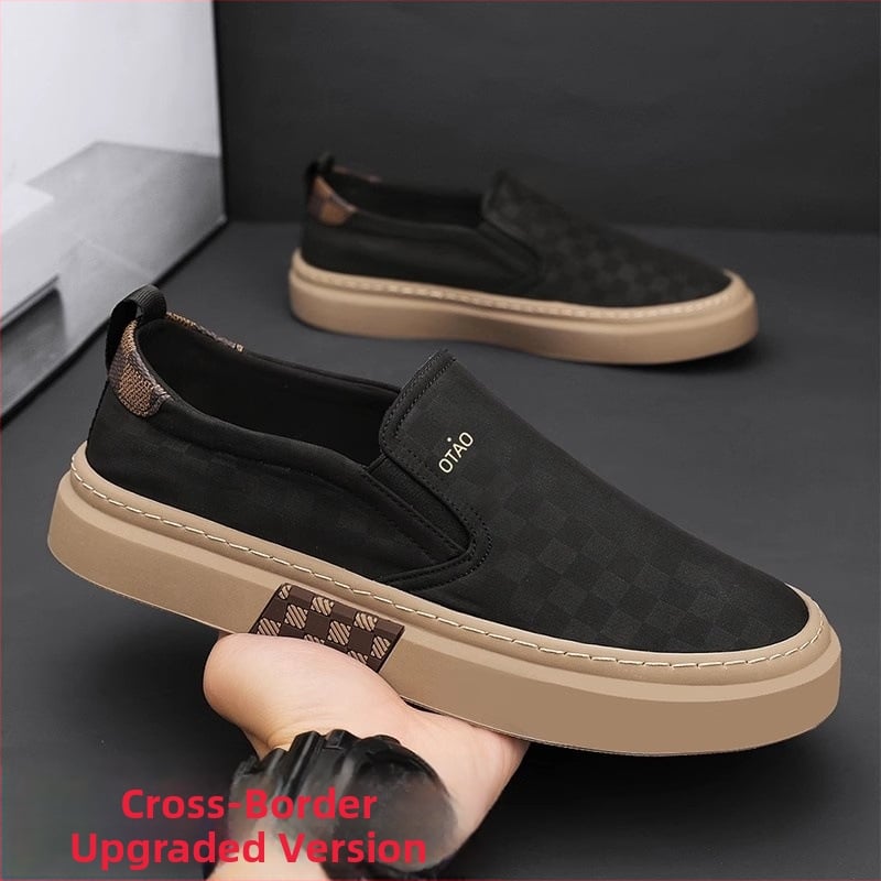 Pánske slip-on tenisky z plátna — priedušný vrch z látky, ľahké, protišmyková gumová podrážka, casual nízky profil