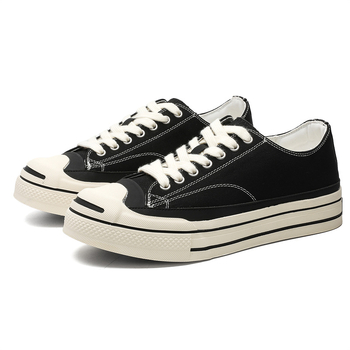 Adidași bărbați din pânză, cu talpă groasă și deschidere joasă — șireturi, partea superioară din pânză, talpă din cauciuc, vârf rotund