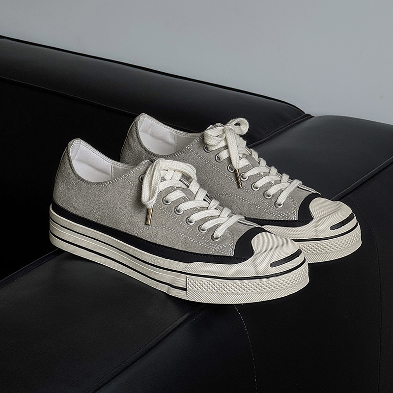 Adidași bărbați din pânză, cu talpă groasă și deschidere joasă — șireturi, partea superioară din pânză, talpă din cauciuc, vârf rotund