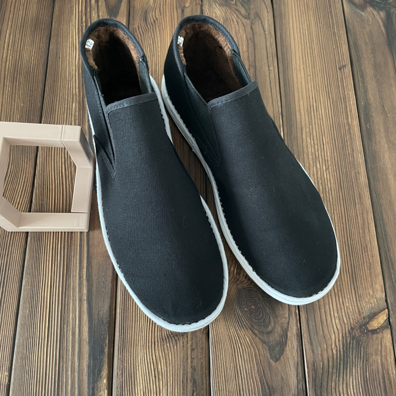Muške zimske platnene cipele, slip-on, s flis podstavom, okrugli vrh, gornji dio od pamuka, ravna potplat