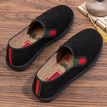 Muške slip-on cipele od corduroya, s okruglim vrhom, niskim gležnjem i višeslojnom potplatom