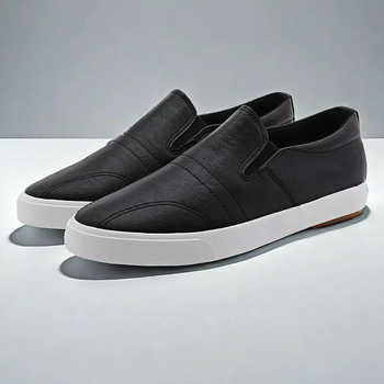 Pantofi de bărbați lazy – Slip-on cu bandă elastică, partea superioară din piele artificială, talie joasă, toc mic 1–3 cm, talpă respirabilă și durabilă