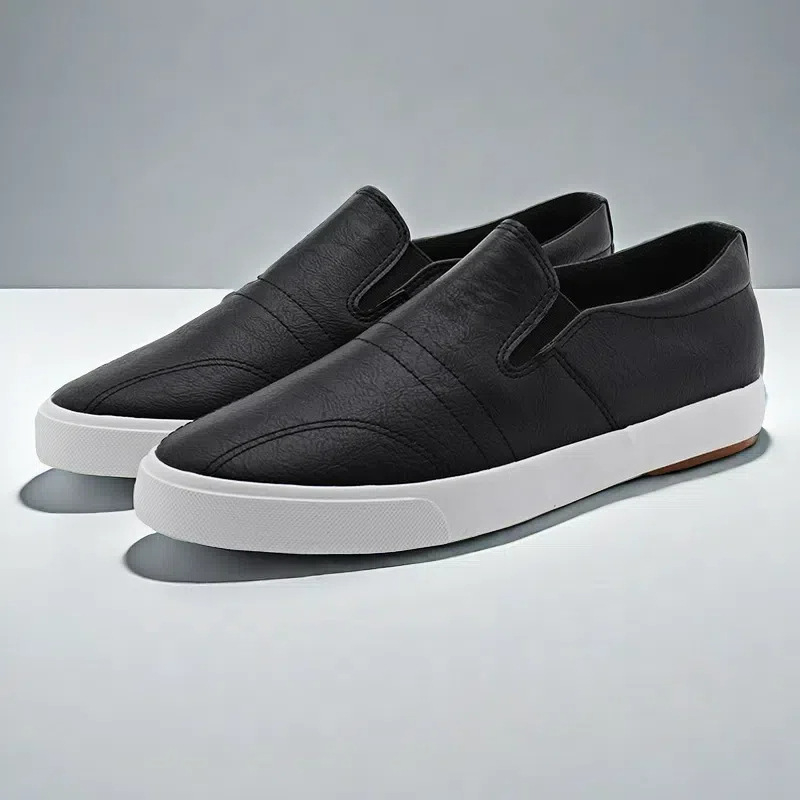 Pantofi de bărbați lazy – Slip-on cu bandă elastică, partea superioară din piele artificială, talie joasă, toc mic 1–3 cm, talpă respirabilă și durabilă