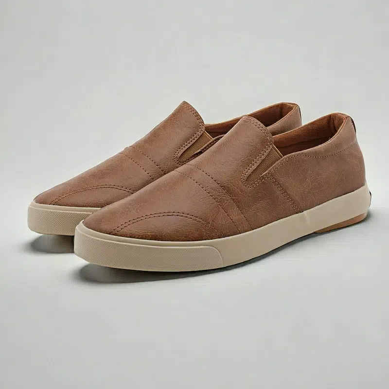 Pantofi de bărbați lazy – Slip-on cu bandă elastică, partea superioară din piele artificială, talie joasă, toc mic 1–3 cm, talpă respirabilă și durabilă