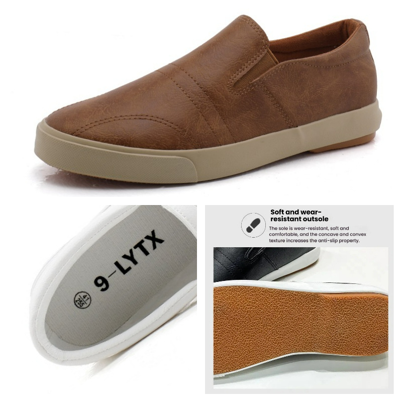 Pantofi de bărbați lazy – Slip-on cu bandă elastică, partea superioară din piele artificială, talie joasă, toc mic 1–3 cm, talpă respirabilă și durabilă