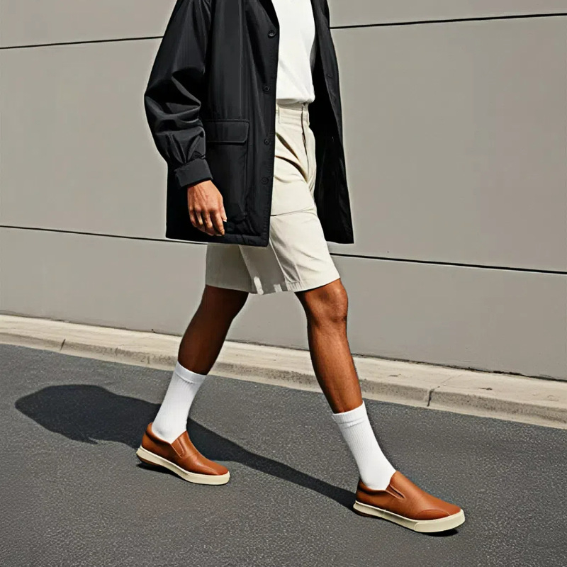 Pantofi de bărbați lazy – Slip-on cu bandă elastică, partea superioară din piele artificială, talie joasă, toc mic 1–3 cm, talpă respirabilă și durabilă