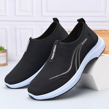 Pantofi casual pentru bărbați din pânză — vârf rotund, partea superioară textilă, talpă din cauciuc, gleznă joasă, respirabili