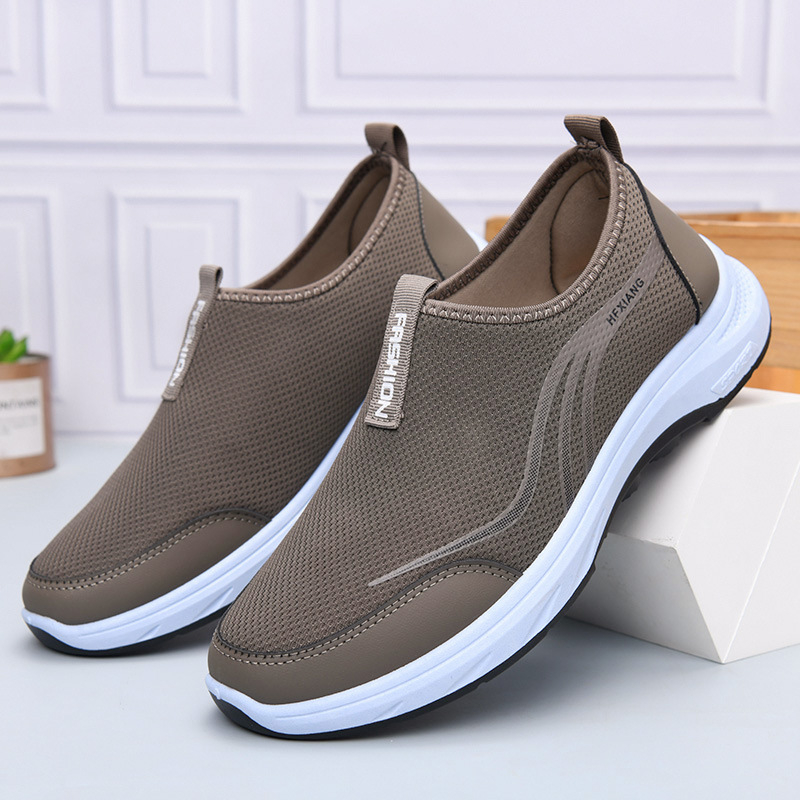 Pantofi casual pentru bărbați din pânză — vârf rotund, partea superioară textilă, talpă din cauciuc, gleznă joasă, respirabili