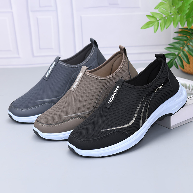 Pantofi casual pentru bărbați din pânză — vârf rotund, partea superioară textilă, talpă din cauciuc, gleznă joasă, respirabili