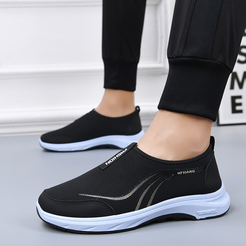 Pantofi casual pentru bărbați din pânză — vârf rotund, partea superioară textilă, talpă din cauciuc, gleznă joasă, respirabili