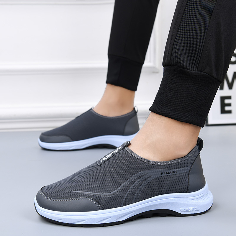 Pantofi casual pentru bărbați din pânză — vârf rotund, partea superioară textilă, talpă din cauciuc, gleznă joasă, respirabili