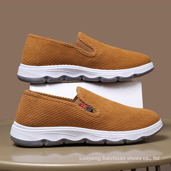 Ανδρικά casual παπούτσια από corduroy, στρογγυλή μύτη, μεσαίο ύψος επάνω, σόλα PVC, ριγέ σχέδιο