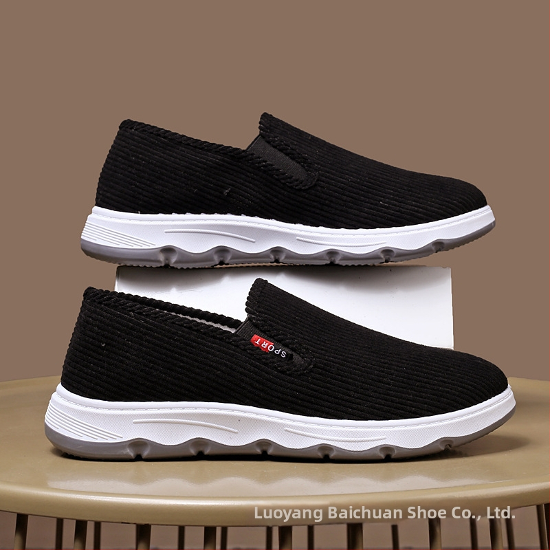 Ανδρικά casual παπούτσια από corduroy, στρογγυλή μύτη, μεσαίο ύψος επάνω, σόλα PVC, ριγέ σχέδιο