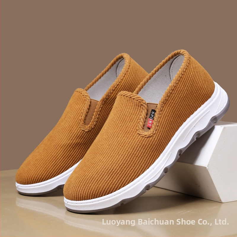 Ανδρικά casual παπούτσια από corduroy, στρογγυλή μύτη, μεσαίο ύψος επάνω, σόλα PVC, ριγέ σχέδιο