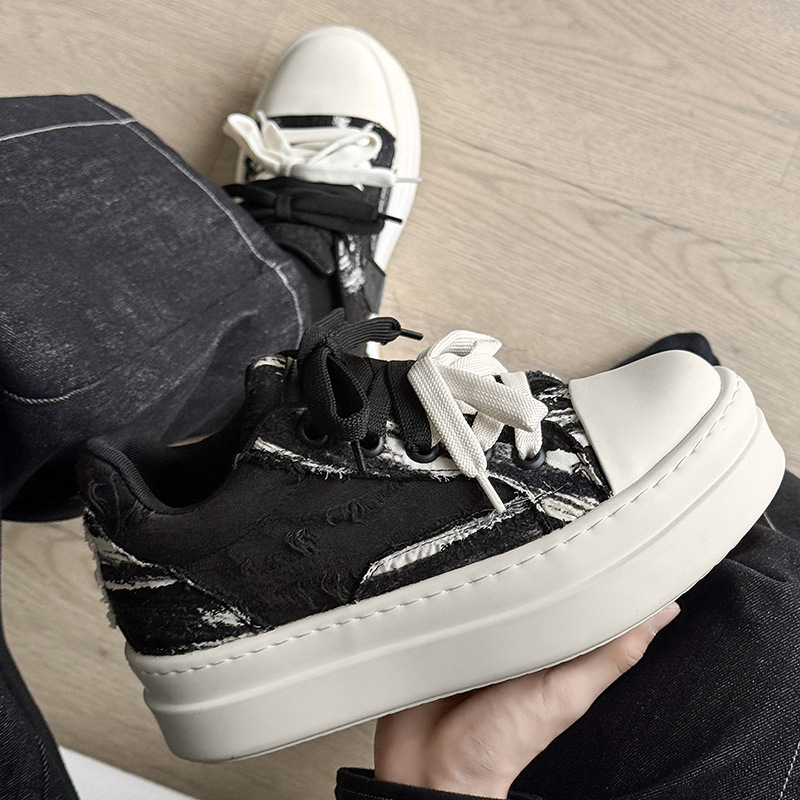 Pantofi sport din canvas cu talpă groasă de 8 cm pentru creșterea înălțimii, design de tip jos, șiret în față, talpă din cauciuc