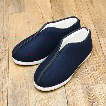 Férfi téli pamutból készült cipő fleece béléssel – hegyes orr, lapos sarok, varrott talp