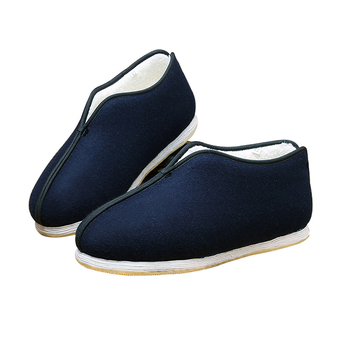 Férfi téli pamutból készült cipő fleece béléssel – hegyes orr, lapos sarok, varrott talp