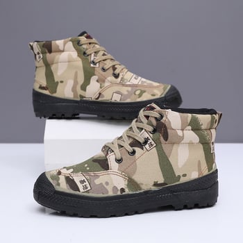 Pantofi de lucru camuflați pentru vară, partea superioară din pânză, rezistenți la uzură, talpă din cauciuc antiderapant