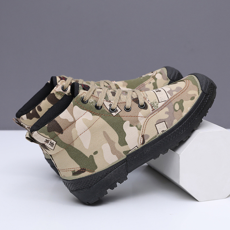 Pantofi de lucru camuflați pentru vară, partea superioară din pânză, rezistenți la uzură, talpă din cauciuc antiderapant