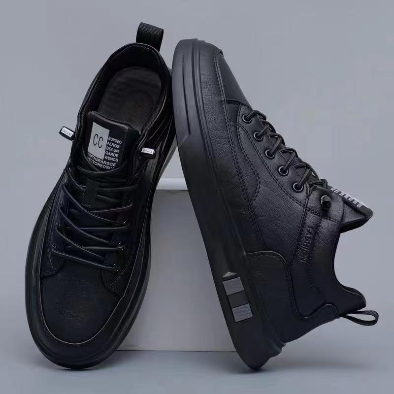 Muške casual tenisice od PU kože, srednje visine 3–7 cm, okrugli vrh, gumeni đon, vezanje