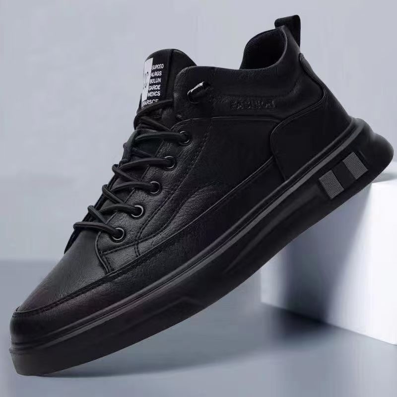 Muške casual tenisice od PU kože, srednje visine 3–7 cm, okrugli vrh, gumeni đon, vezanje