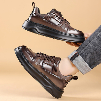 Pantofi platformă pentru bărbați — partea superioară din piele naturală, vârf rotund, talpă din spumă de cauciuc, lansare toamnă 2025