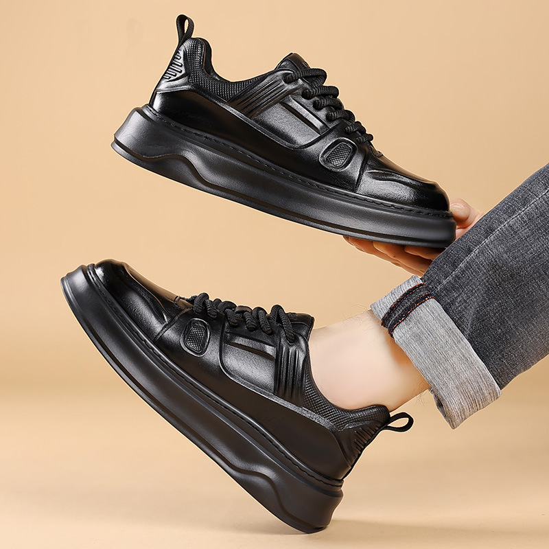 Pantofi platformă pentru bărbați — partea superioară din piele naturală, vârf rotund, talpă din spumă de cauciuc, lansare toamnă 2025