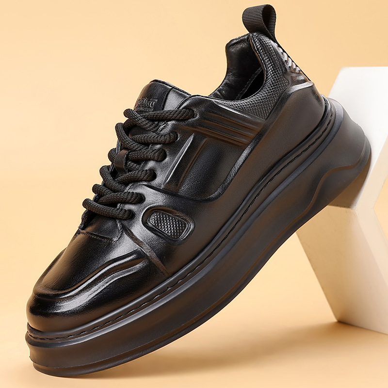 Pantofi platformă pentru bărbați — partea superioară din piele naturală, vârf rotund, talpă din spumă de cauciuc, lansare toamnă 2025