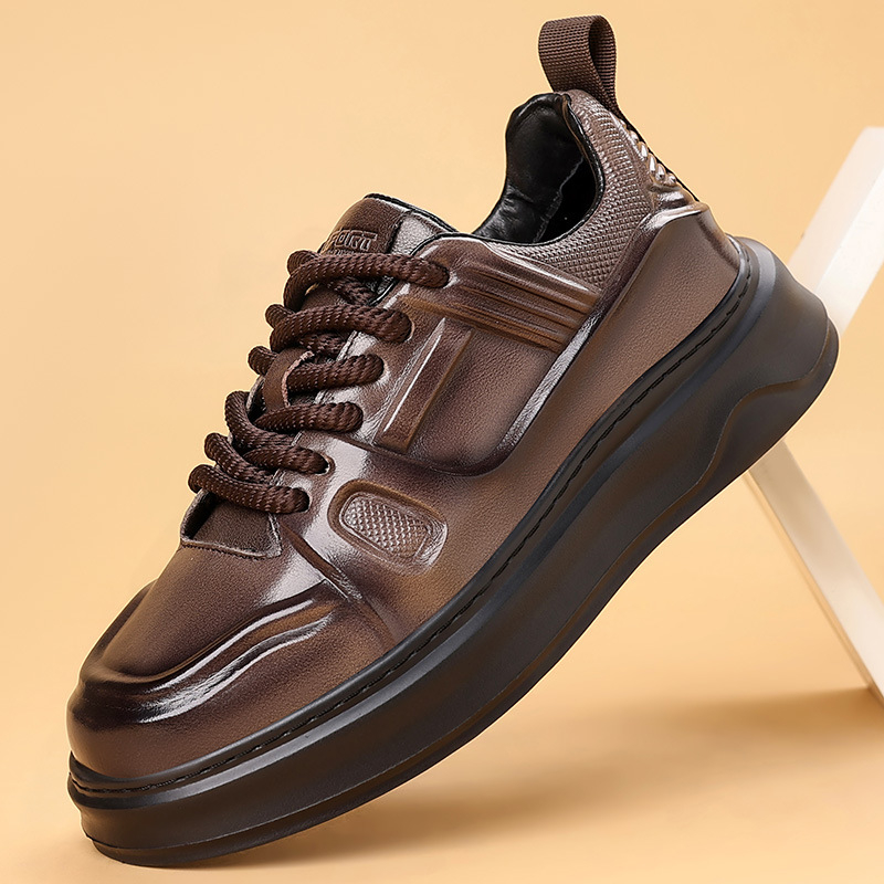 Pantofi platformă pentru bărbați — partea superioară din piele naturală, vârf rotund, talpă din spumă de cauciuc, lansare toamnă 2025