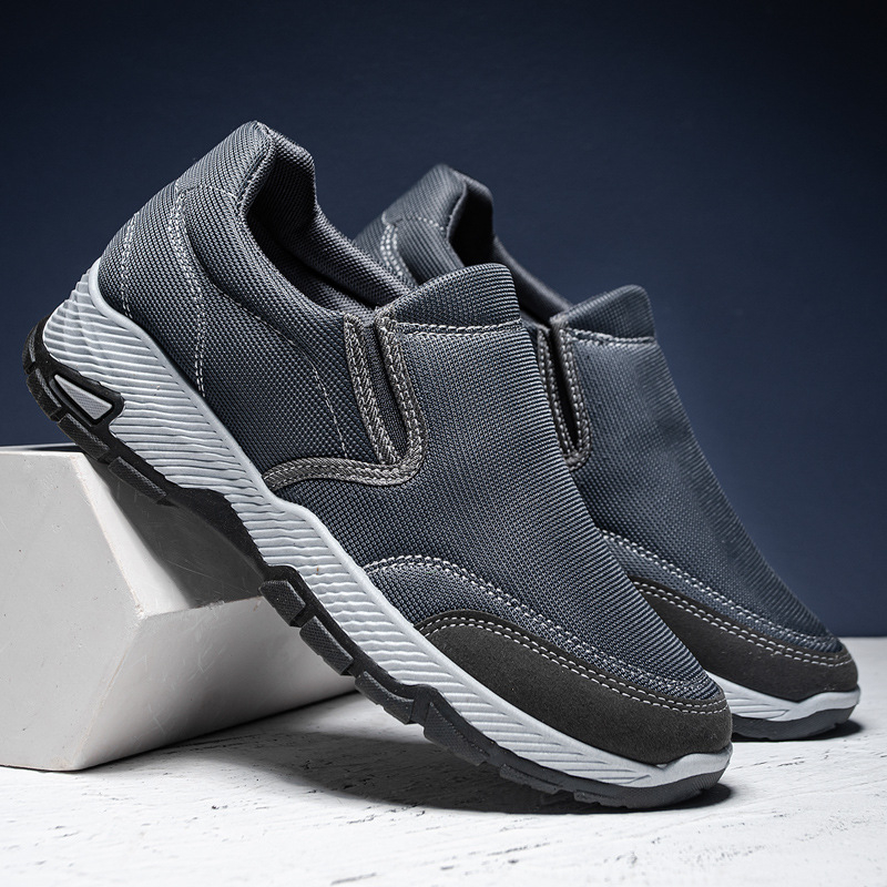 Pantofi sport de bărbați pentru plimbări, slip-on, cu talpă groasă antiderapantă din cauciuc, partea superioară din plasă respirabilă