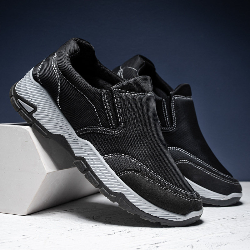 Pantofi sport de bărbați pentru plimbări, slip-on, cu talpă groasă antiderapantă din cauciuc, partea superioară din plasă respirabilă