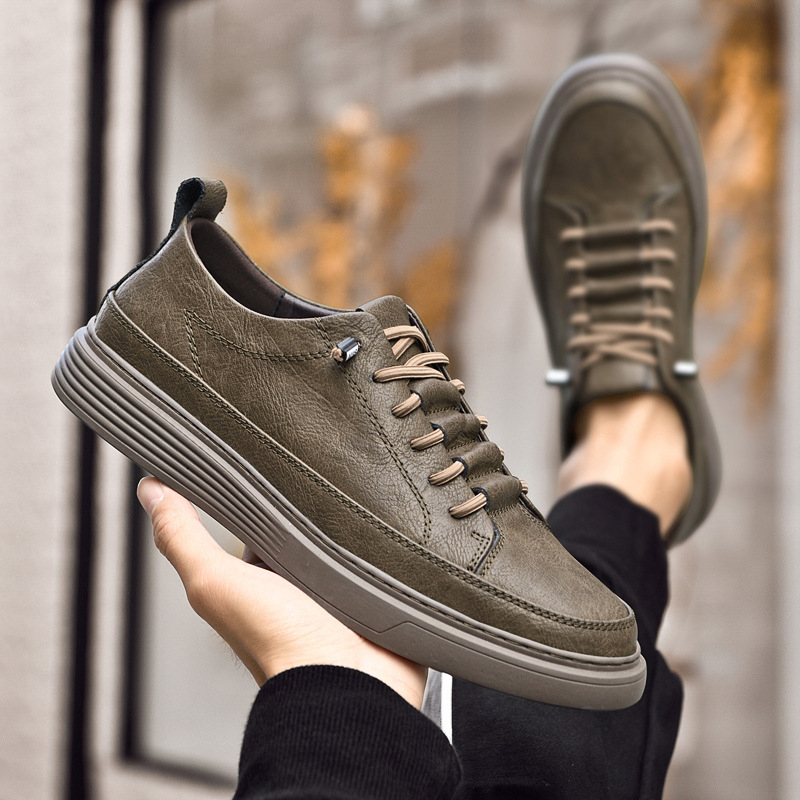 Ανδρικά Παπούτσια Πλατφόρμες από Γνήσιο Δέρμα, με στρογγυλό δάχτυλο, μεσαίο τακούνι 3-5 cm, σόλα καουτσούκ, ενισχυμένες ραφές