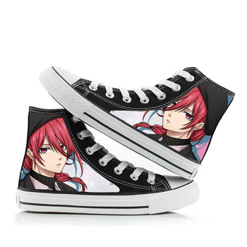 Παπούτσια Καμβά με Ψηλό Κόψιμο – Καρτούν Μοντέρνο Σχέδιο, Ελαστικές Λουρίδες Κλεισίματος, Δίχτυωτή Εσωτερική Επένδυση, Βулканισμένη Σόλα Καουτσούκ