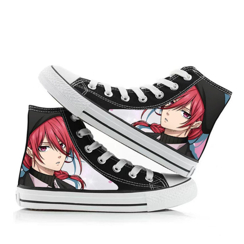 Παπούτσια Καμβά με Ψηλό Κόψιμο – Καρτούν Μοντέρνο Σχέδιο, Ελαστικές Λουρίδες Κλεισίματος, Δίχτυωτή Εσωτερική Επένδυση, Βулканισμένη Σόλα Καουτσούκ