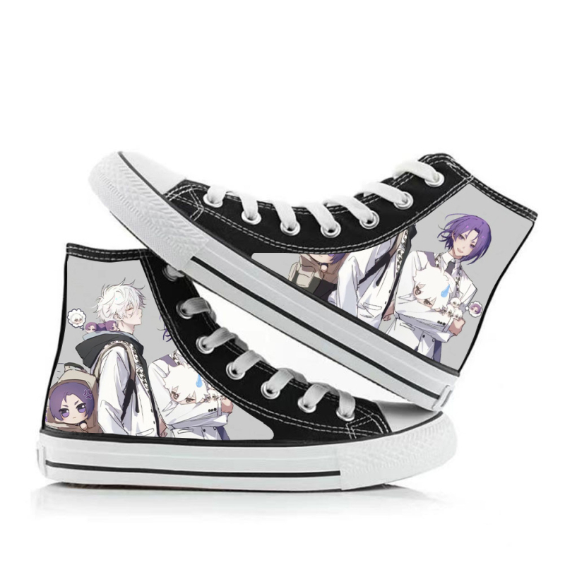 Παπούτσια Καμβά με Ψηλό Κόψιμο – Καρτούν Μοντέρνο Σχέδιο, Ελαστικές Λουρίδες Κλεισίματος, Δίχτυωτή Εσωτερική Επένδυση, Βулканισμένη Σόλα Καουτσούκ