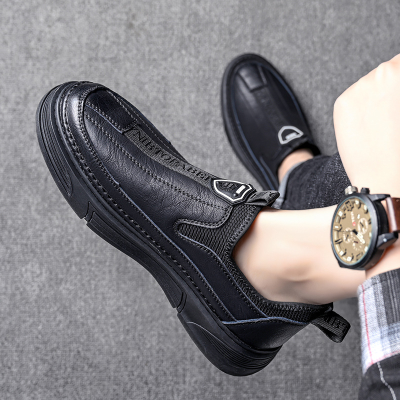 Αναπαυτικά δερμάτινα παπούτσια casual lazy, με γνήσιο δέρμα στην επάνω επιφάνεια, στρογγυλή μύτη, χαμηλό τακούνι, διαπνέουσα υφασμάτινη επένδυση, καουτσούκ σόλα