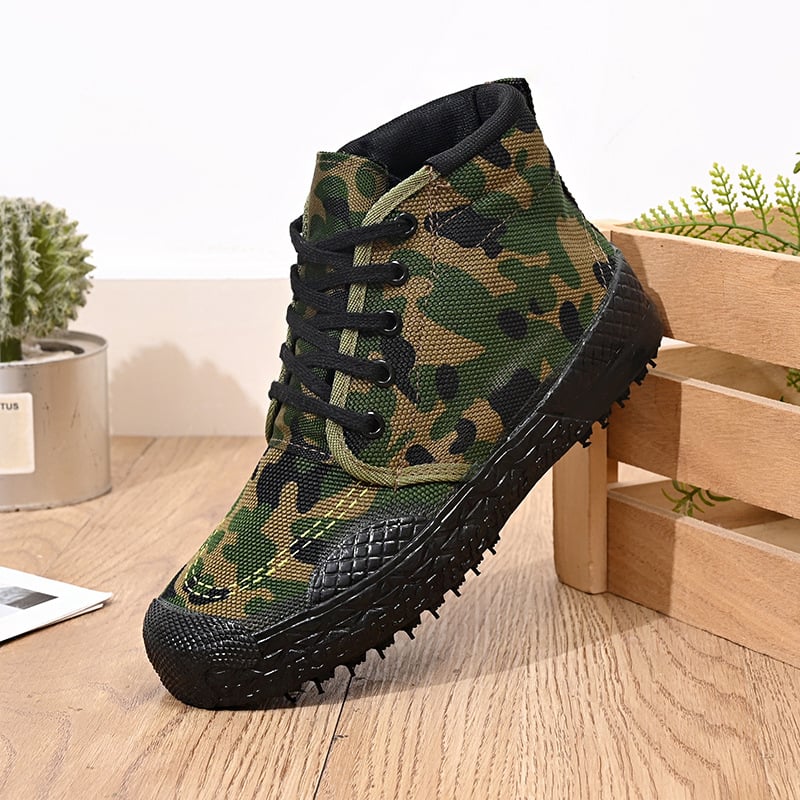 Ανδρικά Παπούτσια Υψηλής Γραμμής με Καμουφλάζ για Εργασιακή Προστασία — Διαπνοή, Ανοχή στη Φθορά, Αδιάβροχα, Αντιολισθητικά με Καουτσούκ Σόλα