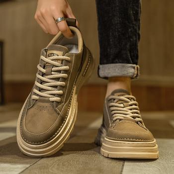 Pantofi casual de lucru pentru bărbați – talpă joasă, parte superioară PU uni, căptușeală din plasă respirabilă, talpă din cauciuc, închidere cu șiret