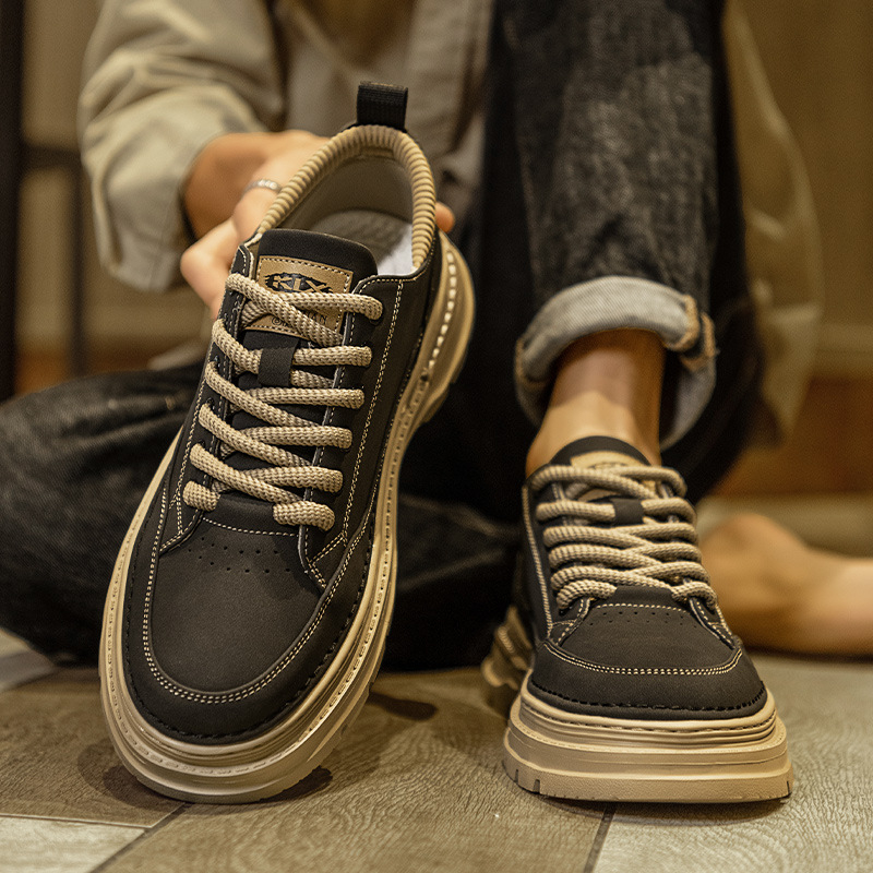 Pantofi casual de lucru pentru bărbați – talpă joasă, parte superioară PU uni, căptușeală din plasă respirabilă, talpă din cauciuc, închidere cu șiret