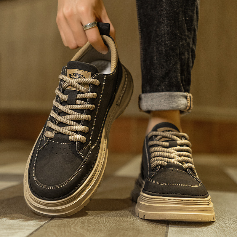 Pantofi casual de lucru pentru bărbați – talpă joasă, parte superioară PU uni, căptușeală din plasă respirabilă, talpă din cauciuc, închidere cu șiret