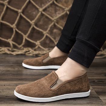 Ανδρικά slip-on υφασμάτινα παπούτια, στρογγυλή μύτη, βαμβακερό επάνω μέρος, σόλα από πλαστικό με έγχυση, χαμηλό προφίλ, αναπνέουσα εσωτερική σόλα