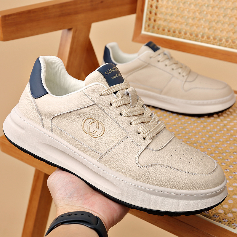 Ανδρικά πλατφόρμες παπούτσια από δέρμα αγελάδας, χαμηλό τακούνι 1–3 εκ., ρηχό άνοιγμα, καουτσούκ σόλα