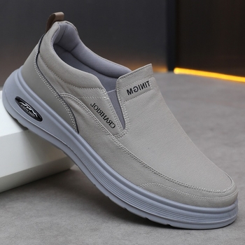 Férfi vászon slip-on cipő, mindennapi használatra, kerek orrú, légáteresztő vászon felsőrésszel, lapos poliuretán talppal, tavaszra és őszre