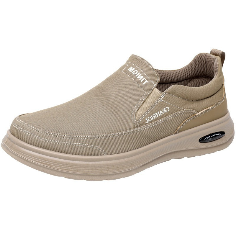 Férfi vászon slip-on cipő, mindennapi használatra, kerek orrú, légáteresztő vászon felsőrésszel, lapos poliuretán talppal, tavaszra és őszre