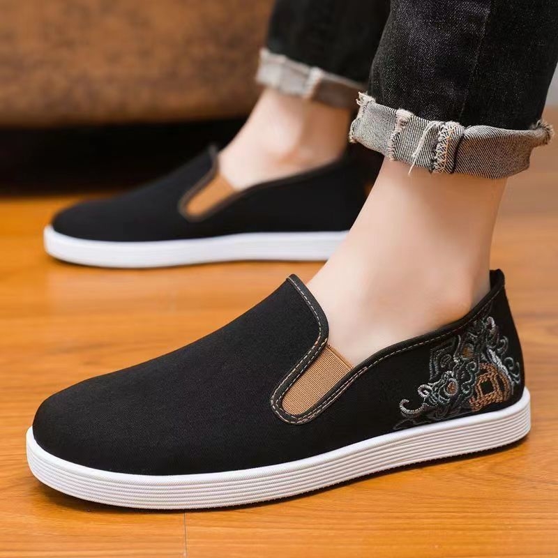 Muške platnene tenisice, prozračne i lagane, slip-on s gumom, gornji dio od pamuka, okrugli prst, niski profil
