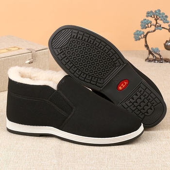 Pantofi de iarnă din pânză Old Beijing, slip-on, înalți, căptușiți cu lână și blană artificială, antiderapante, unisex