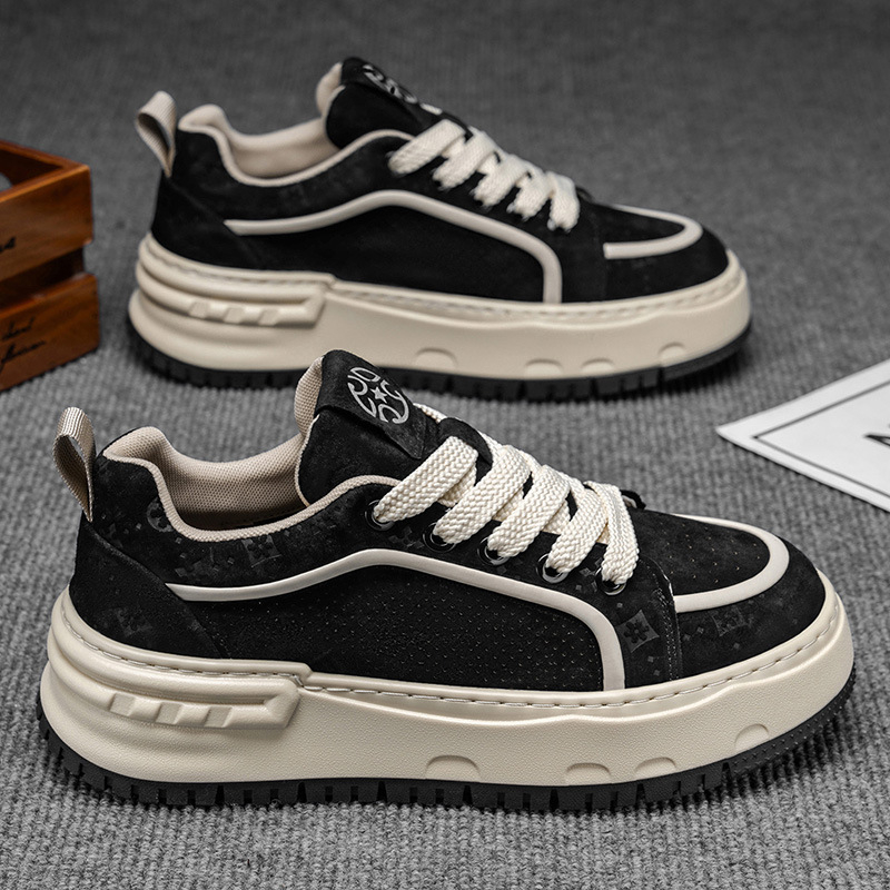 Muške tenisice s platformom za povećanje visine, gornji dio od sintetičke kože, vezanje na špage, zaobljeni vrh, EVA uložak, PVC đon