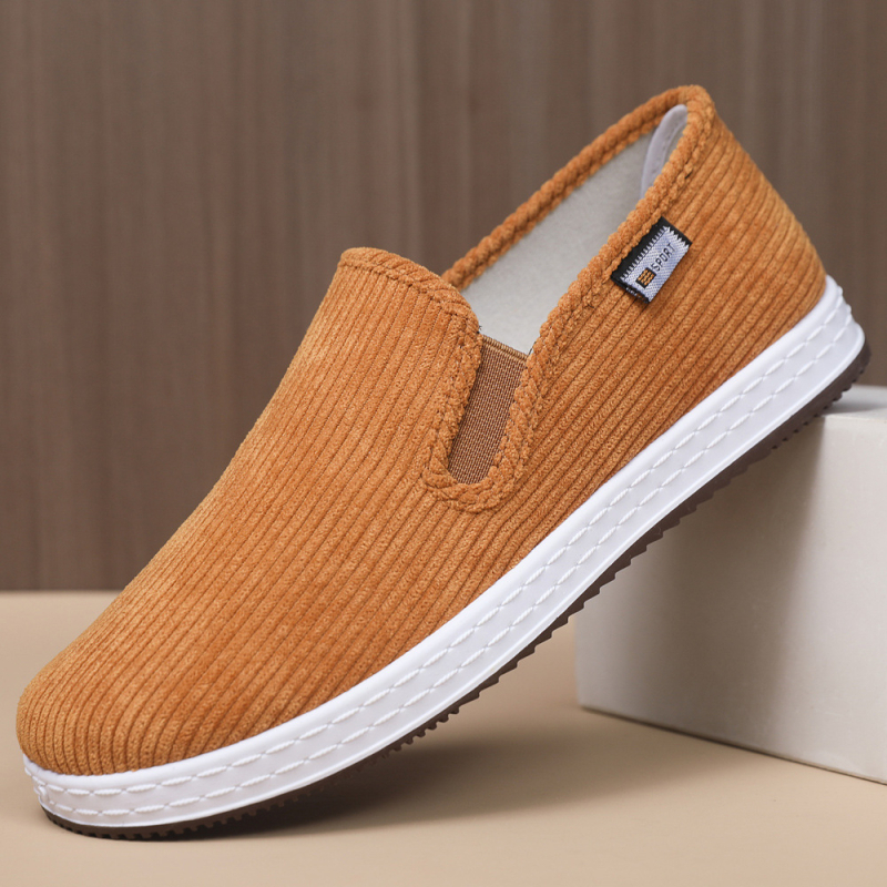 Pantofi slip-on pentru bărbați, din textile, partea superioară din bumbac, căptușeală textilă, talpă din cauciuc, vârf rotund, talpă fabricată prin injecție, toc mic 1–3 cm