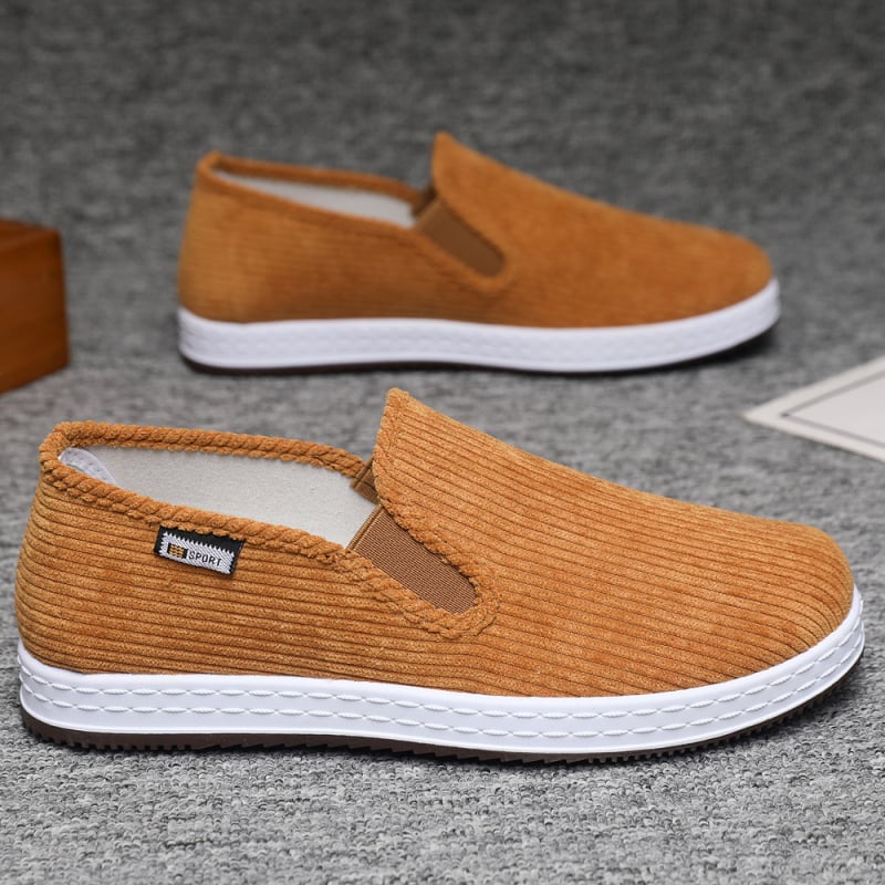 Pantofi slip-on pentru bărbați, din textile, partea superioară din bumbac, căptușeală textilă, talpă din cauciuc, vârf rotund, talpă fabricată prin injecție, toc mic 1–3 cm